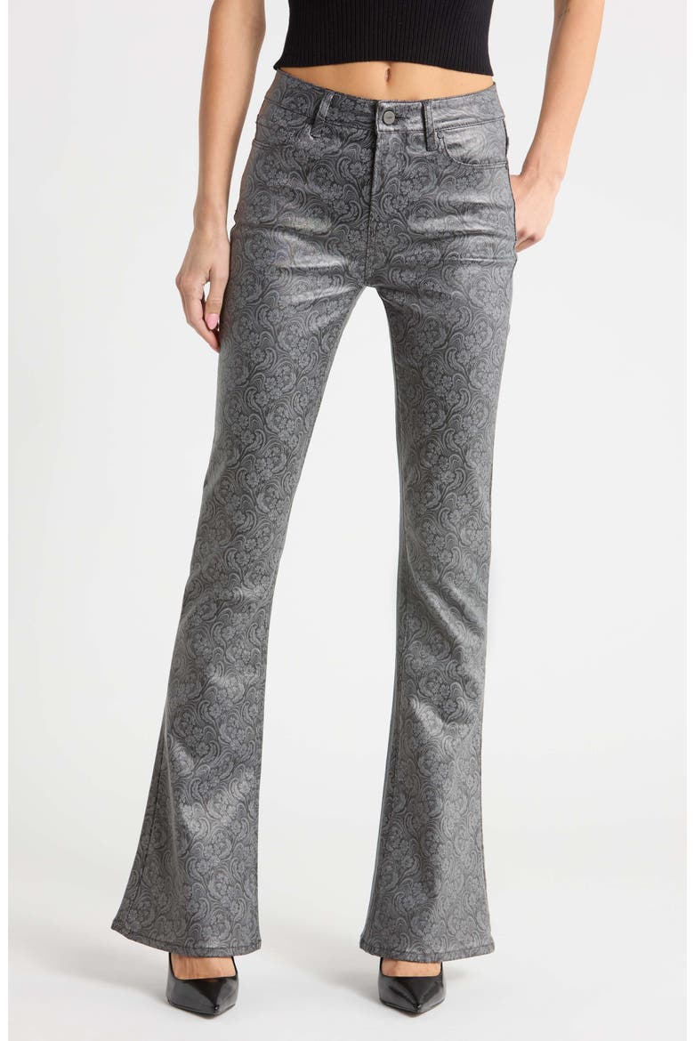 High Waist Lou Lou Flare Leg Jeans, Main, color, LANDSCAPE JACQUARD LUX COATING