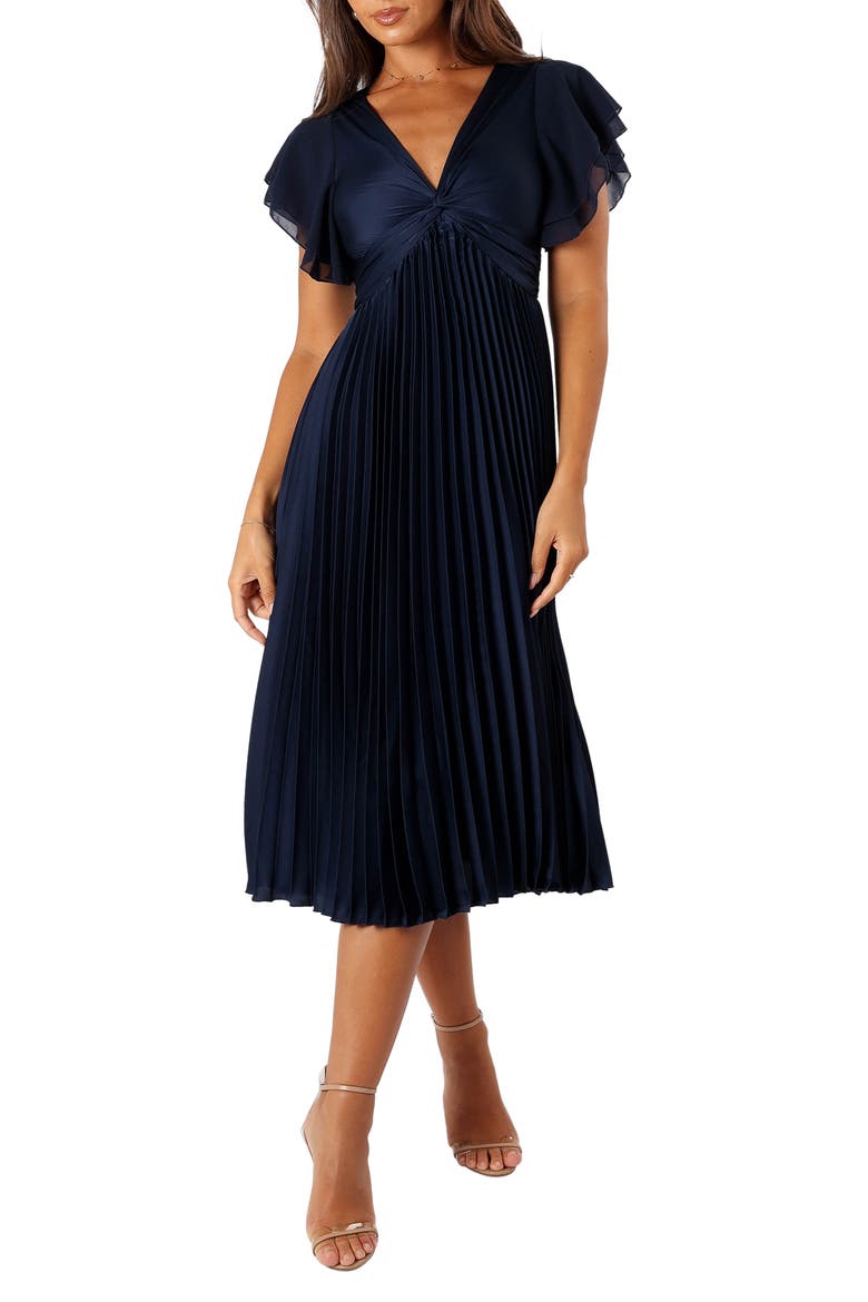 Nova Flutter Sleeve Midi Dress, Main, color, NAVY