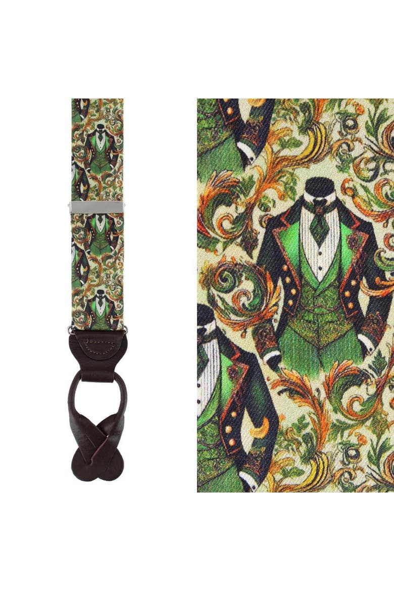 Shall We Dance Silk Novelty Button End Suspenders, Main, color, Green