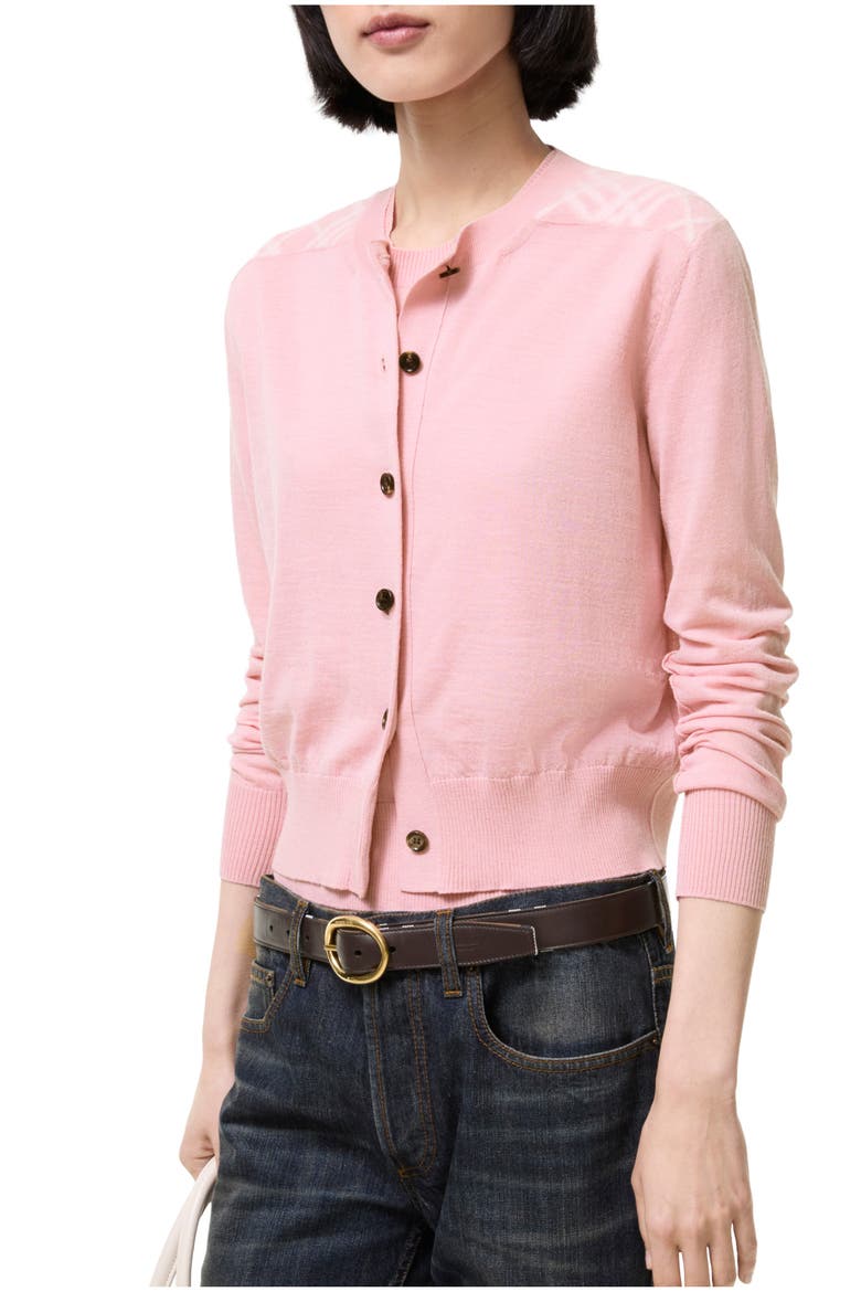 Check Panel Wool Silk Cardigan, Main, color, Begonia pink