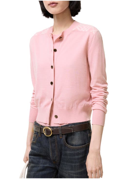Check Panel Wool Silk Cardigan