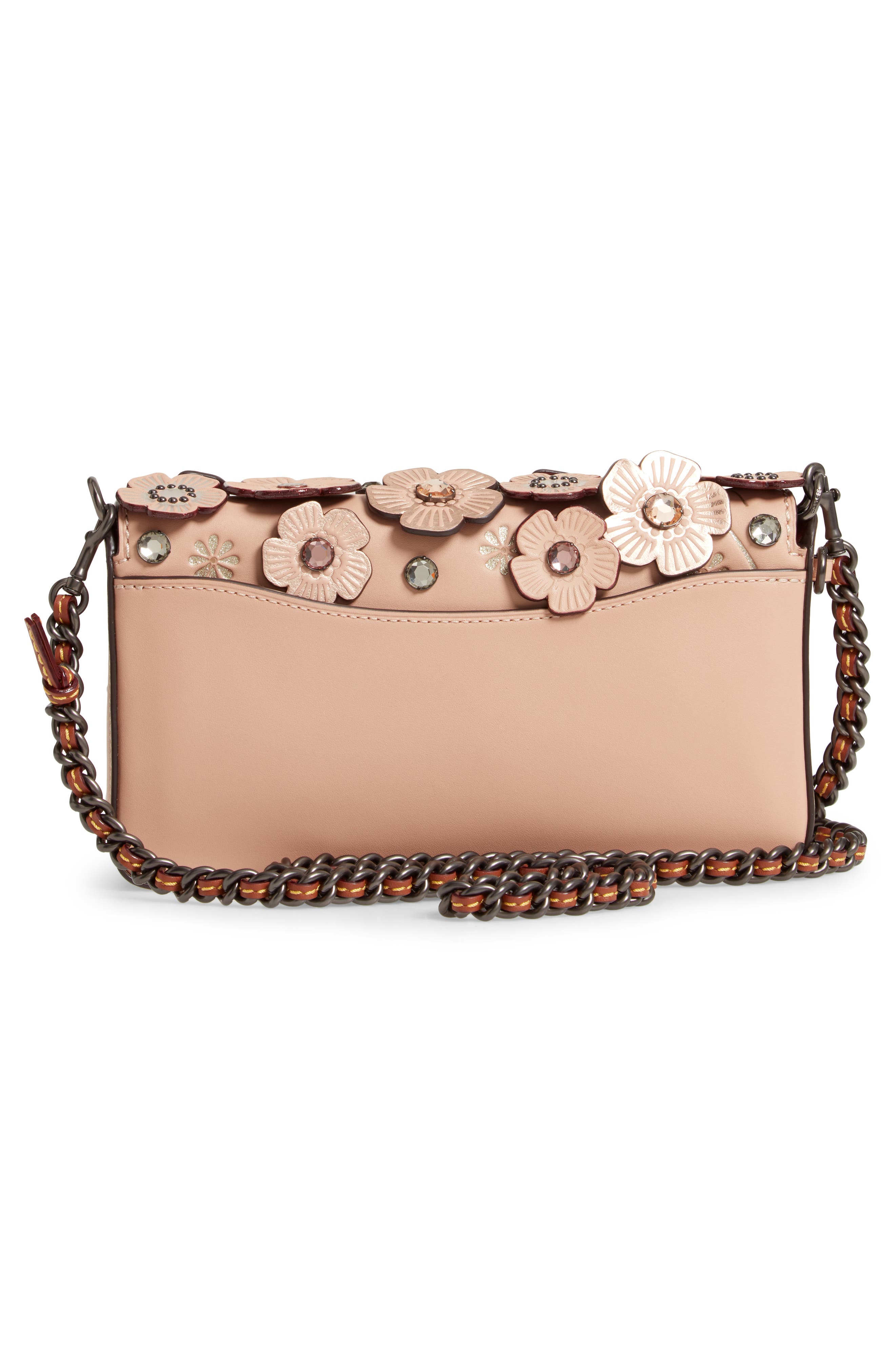 COACH Dinky Crystal Tea Rose Appliqué Leather Crossbody Bag, Alternate, color, 