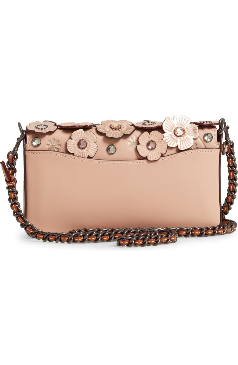 COACH Dinky Crystal Tea Rose Appliqué Leather Crossbody Bag, Alternate, color,