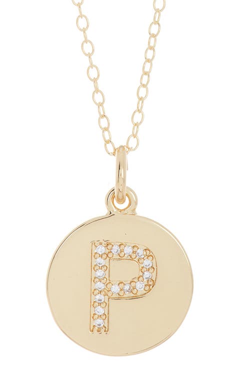 Water Resistant Cubic Zirconia Initial Disc Pendant Necklace