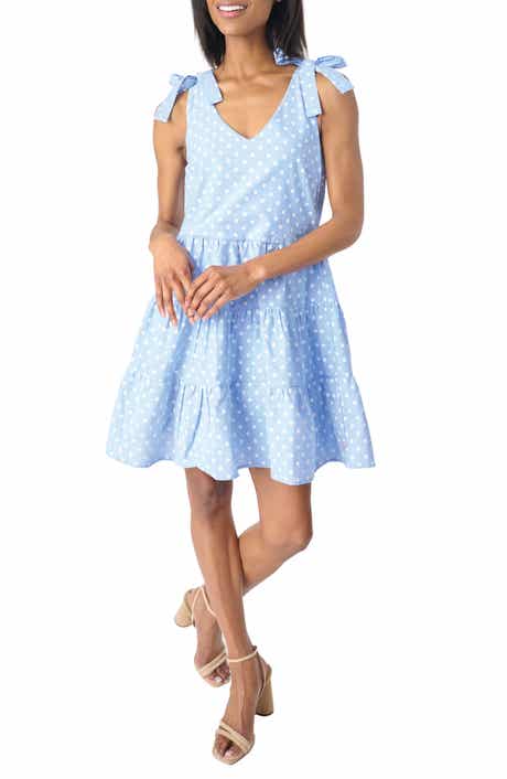 GIBSONLOOK Polka Dot Tie Strap Tiered Cotton Dress