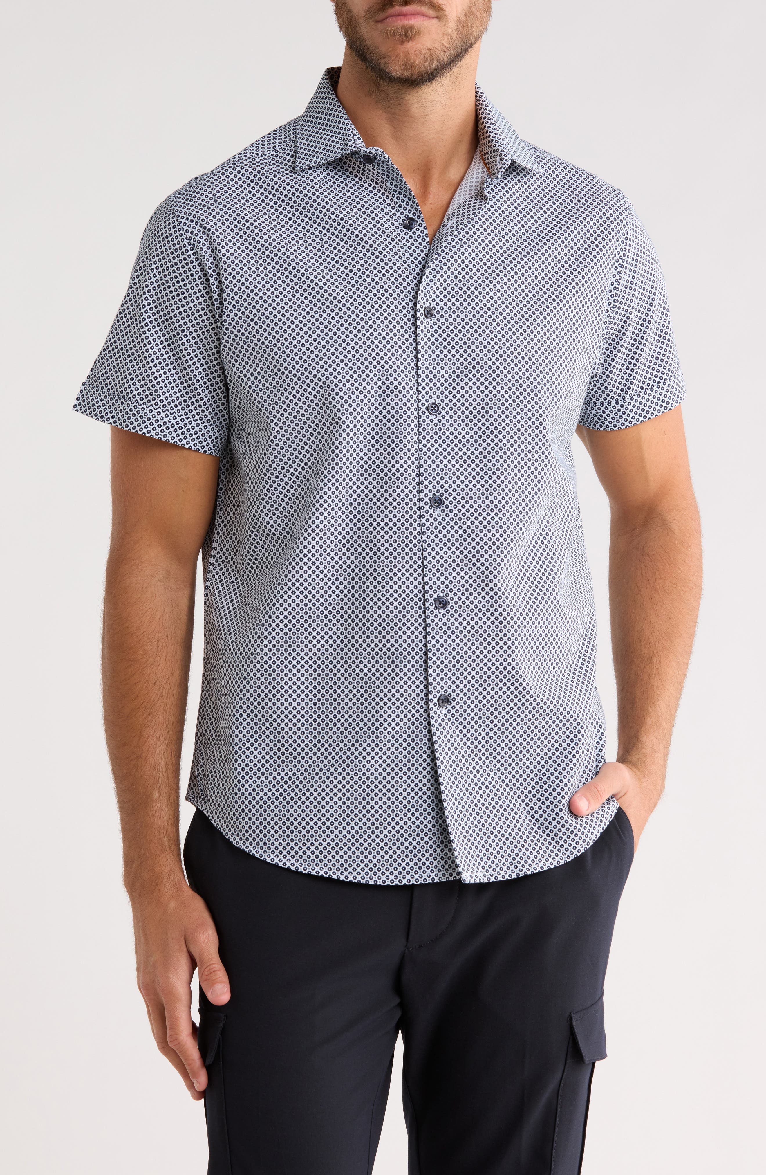 DENIM AND FLOWER Floral Short Sleeve Button-Up Shirt