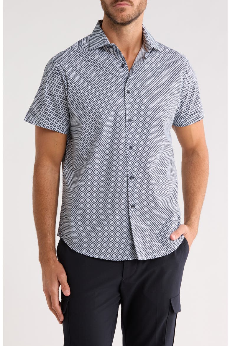 Floral Short Sleeve Button-Up Shirt, Main, color, WHITE W/ NAVY FLORAL