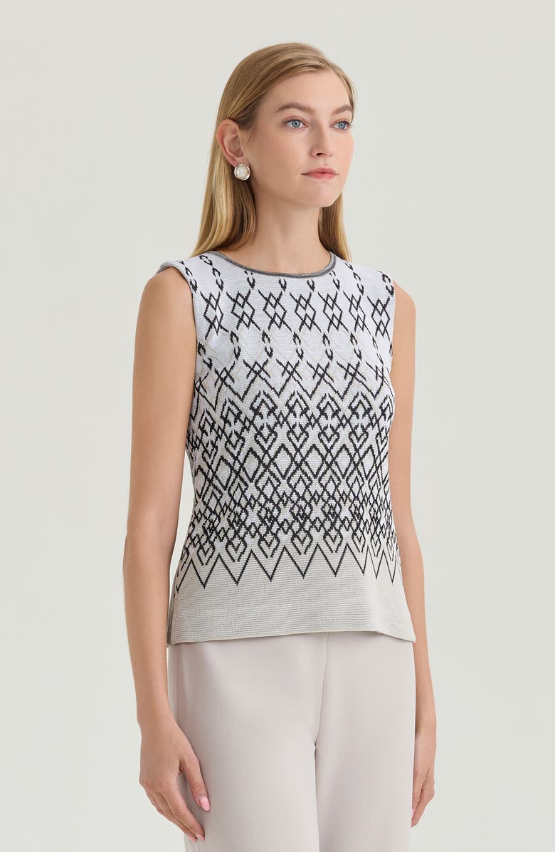 Ming Wang Diamond Jacquard Knit Tank, Alternate, color, Limestone/Black/White