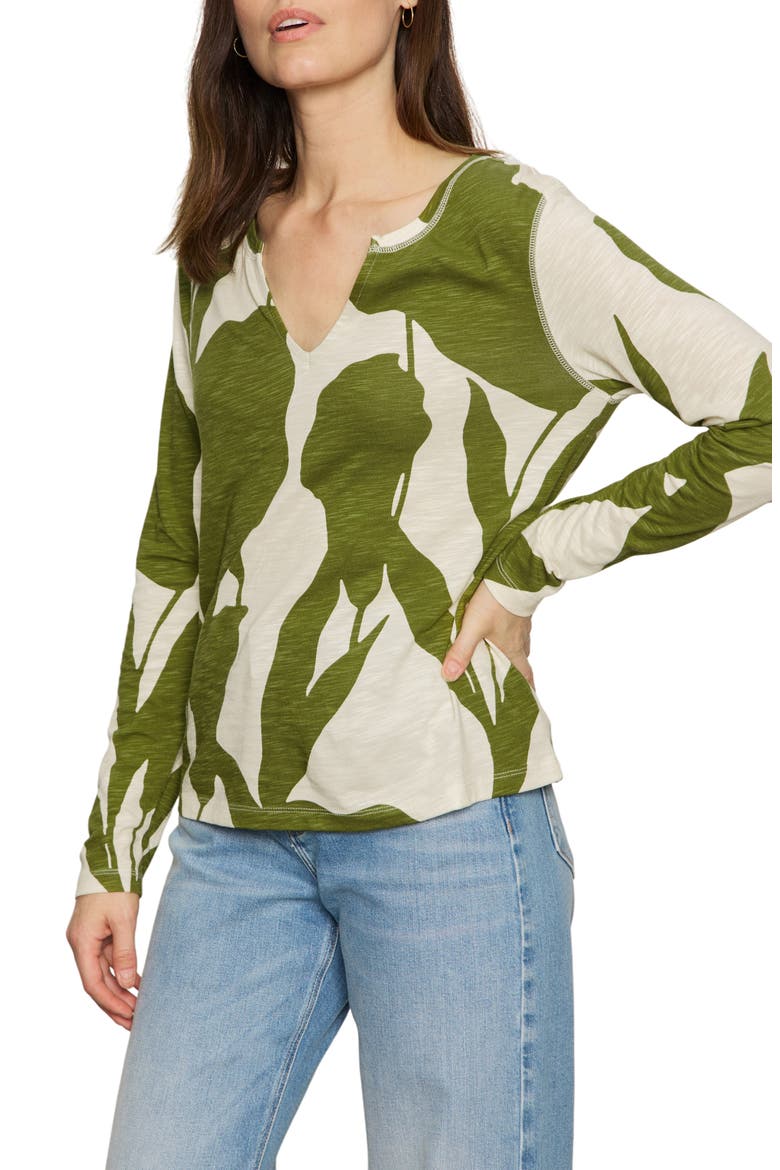 Print Split Neck Knit Top, Alternate, color, MARTINI ABSTRACT GREEN