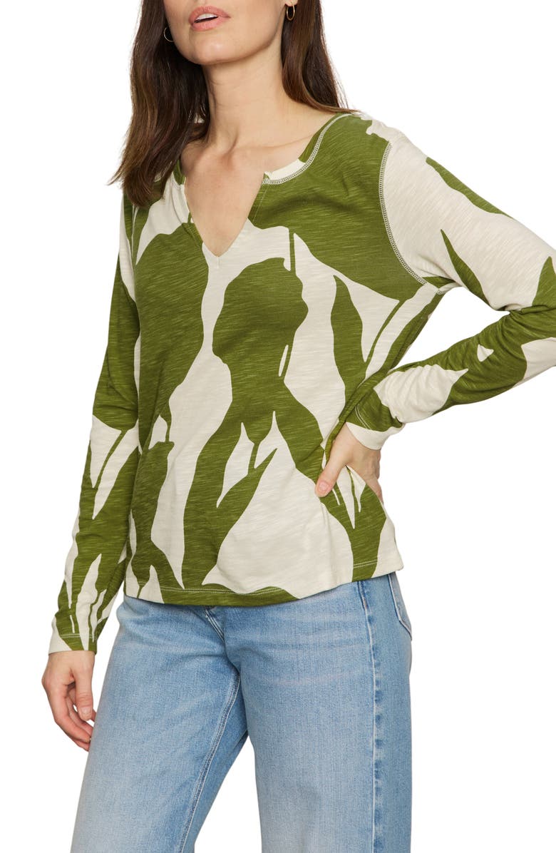 Sanctuary Print Split Neck Knit Top, Alternate, color, Martini Abstract Green