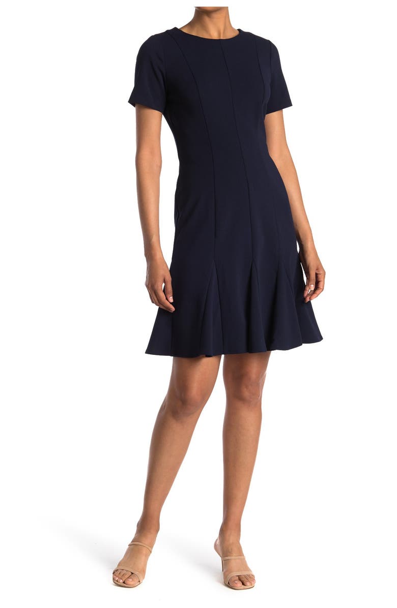 London Times Godet Flared Hem Scuba Dress, Main, color, 
