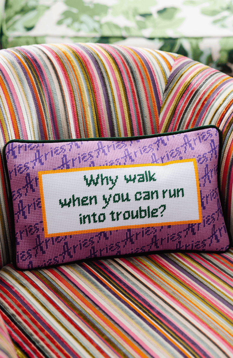 Furbish Aries Needlepoint Pillow, Alternate, color, Bright Purple