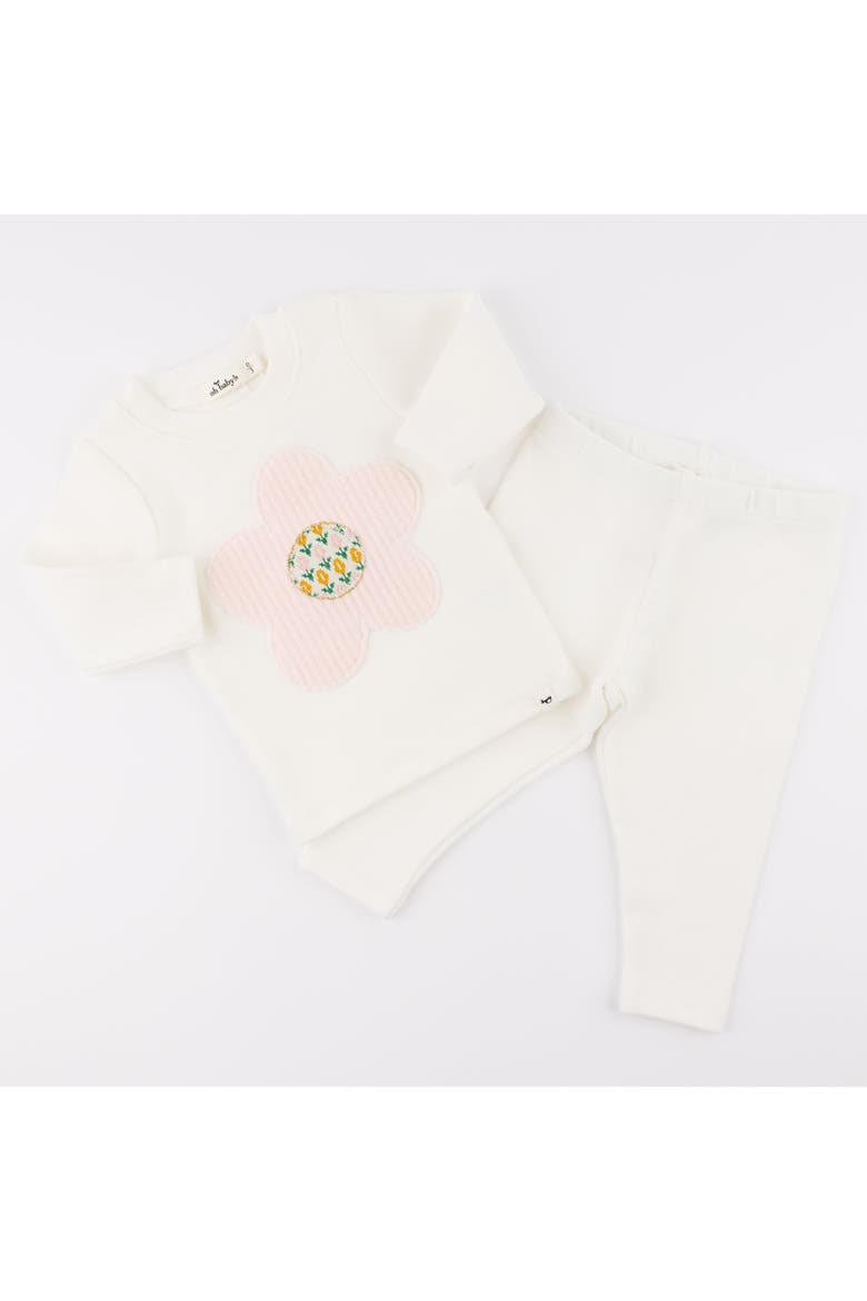 Quilted Flower Applique Long Sleeve Two Piece Set, Alternate, color, Cream