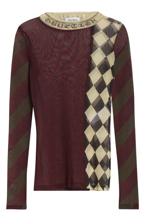 Checkerboard Long Sleeve Mesh Top