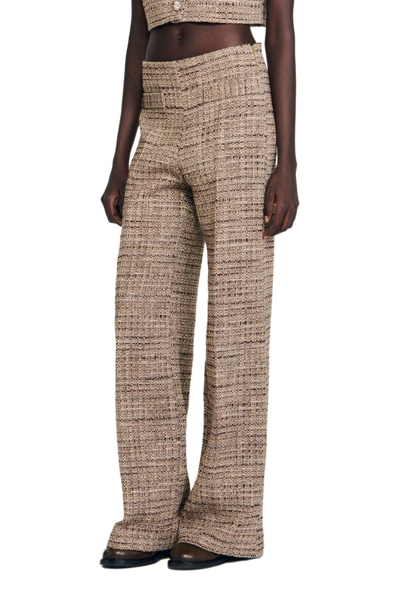 SANDRO Decorative tweed trousers, Main, color, Brown