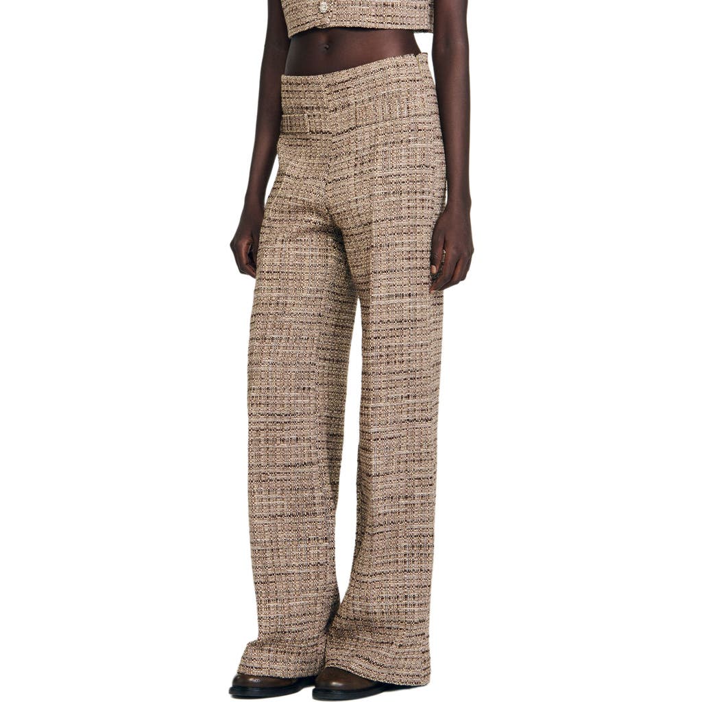 Sandro Decorative Tweed Trousers In Brown