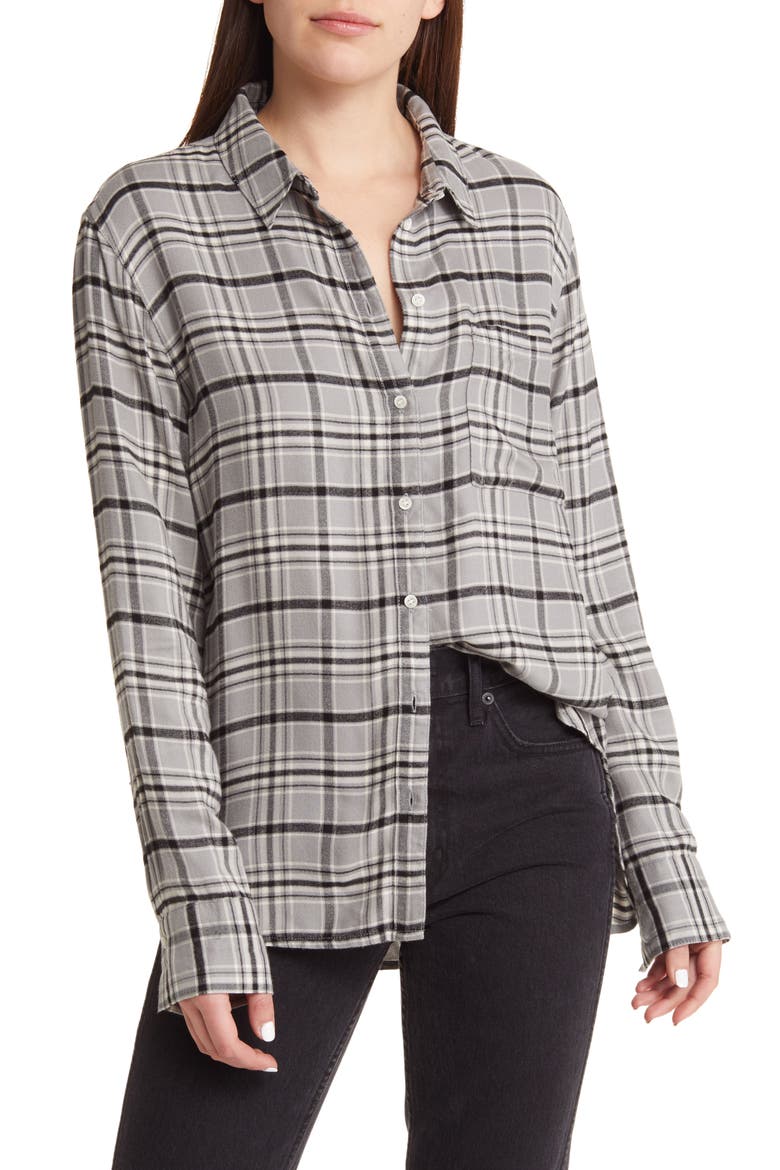 Plaid Boyfriend Shirt, Main, color, GREY- BLACK AVERY PLAID