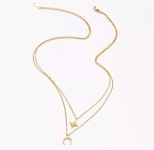 Hollywood Sensation Moon And Star Layered Necklace In Gold