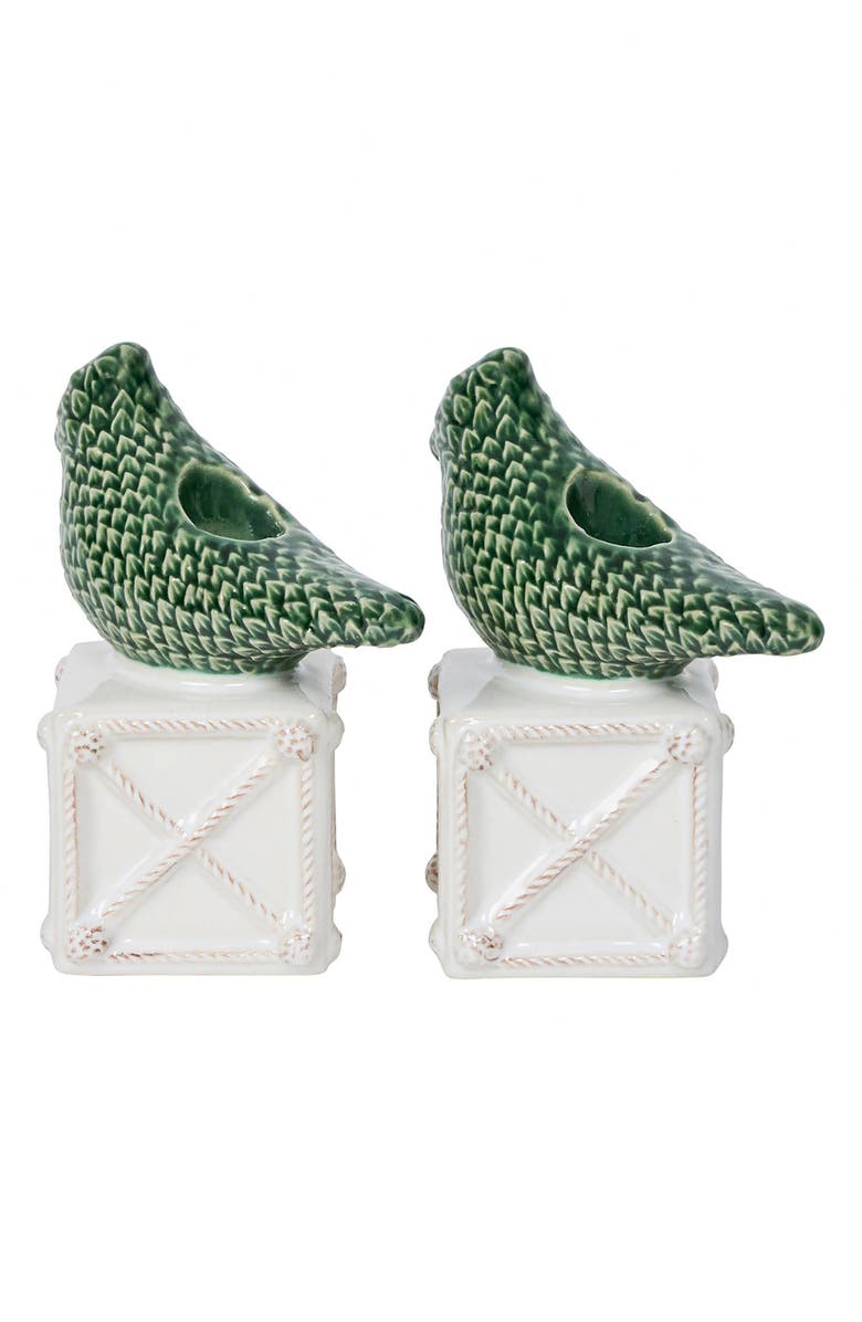 Juliska Berry & Thread Bird Set of 2 Candlesticks, Alternate, color, Green Multi