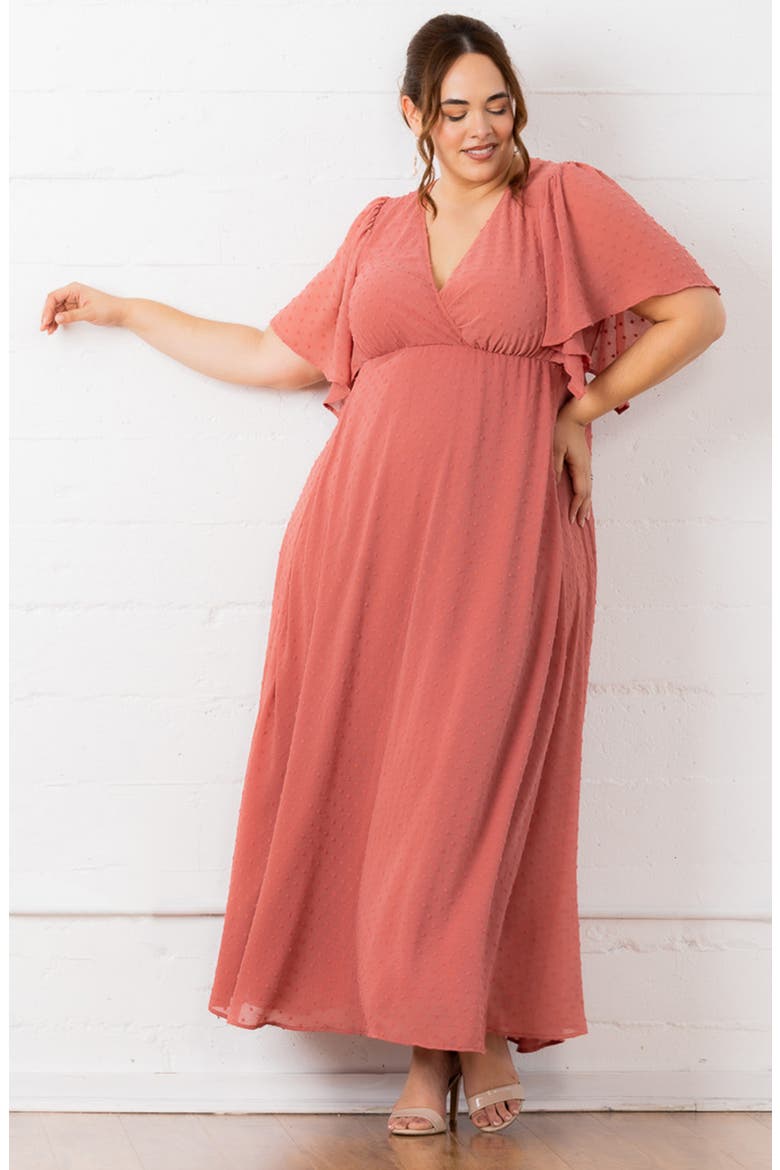 Carmella Flutter Sleeve Gown, Alternate, color, PEACHY KEEN