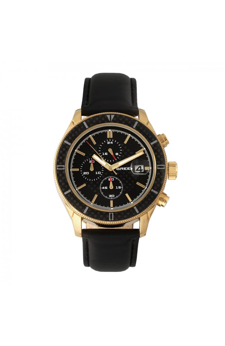 BREED Maverick Chronograph Leather-Band Watch w/Date, Main, color, Gold/Black