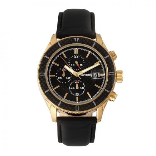 BREED Maverick Chronograph Leather-Band Watch w/Date in Gold/black at Nordstrom