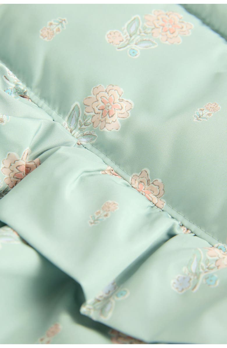 NEXT Kids' Floral Print Ruffle Hem Puffer Jacket, Alternate, color, Green