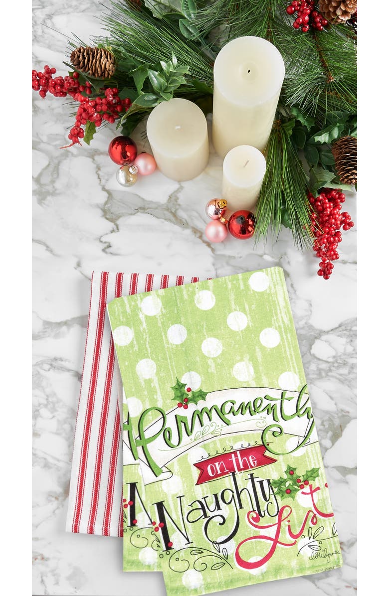 C&F Home On The Naughty List Printed Flour Sack Kitchen Towel Dishtowel, Alternate, color, White