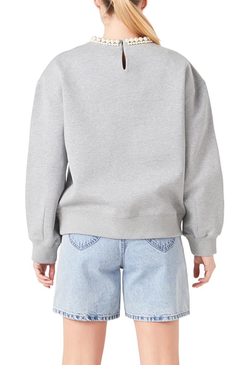 Imitation Pearl Embellished Crewneck Sweatshirt, Alternate, color, GREY