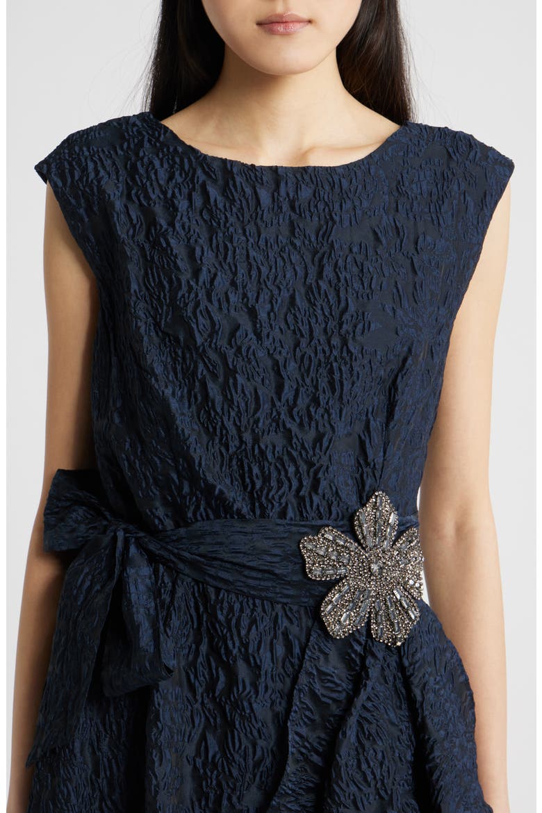 Beaded Flower Crinkled Taffeta Dress, Alternate, color, NAVY