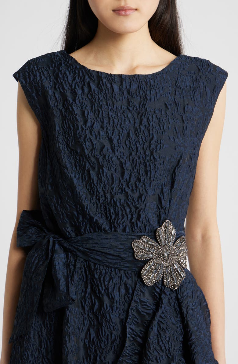 Tahari ASL Beaded Flower Crinkled Taffeta Dress, Alternate, color, Navy