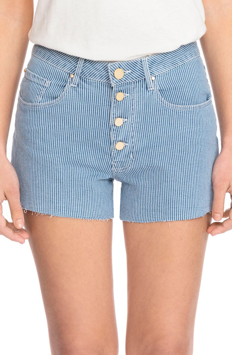 Sézane 1968 Stripe Cutoff Denim Shorts, Main, color, 