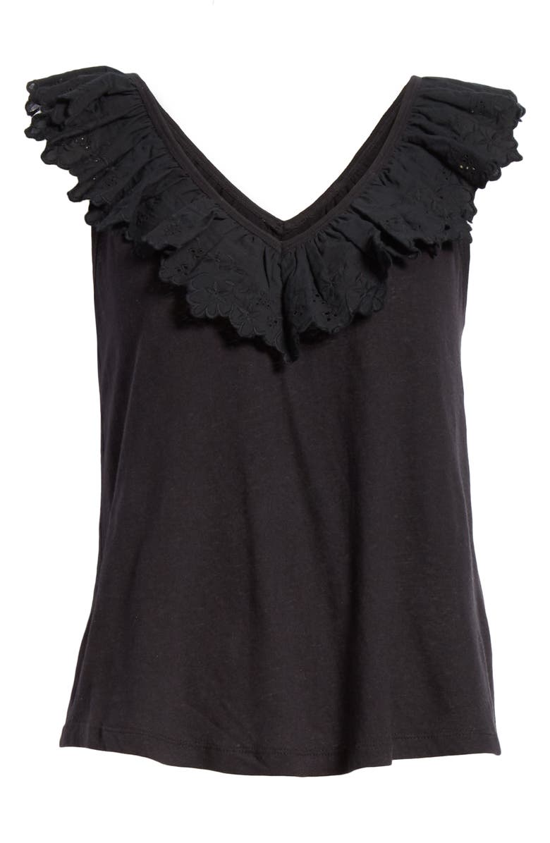 La Vie Rebecca Taylor Embroidered Ruffle Linen & Cotton Top, Alternate, color, 