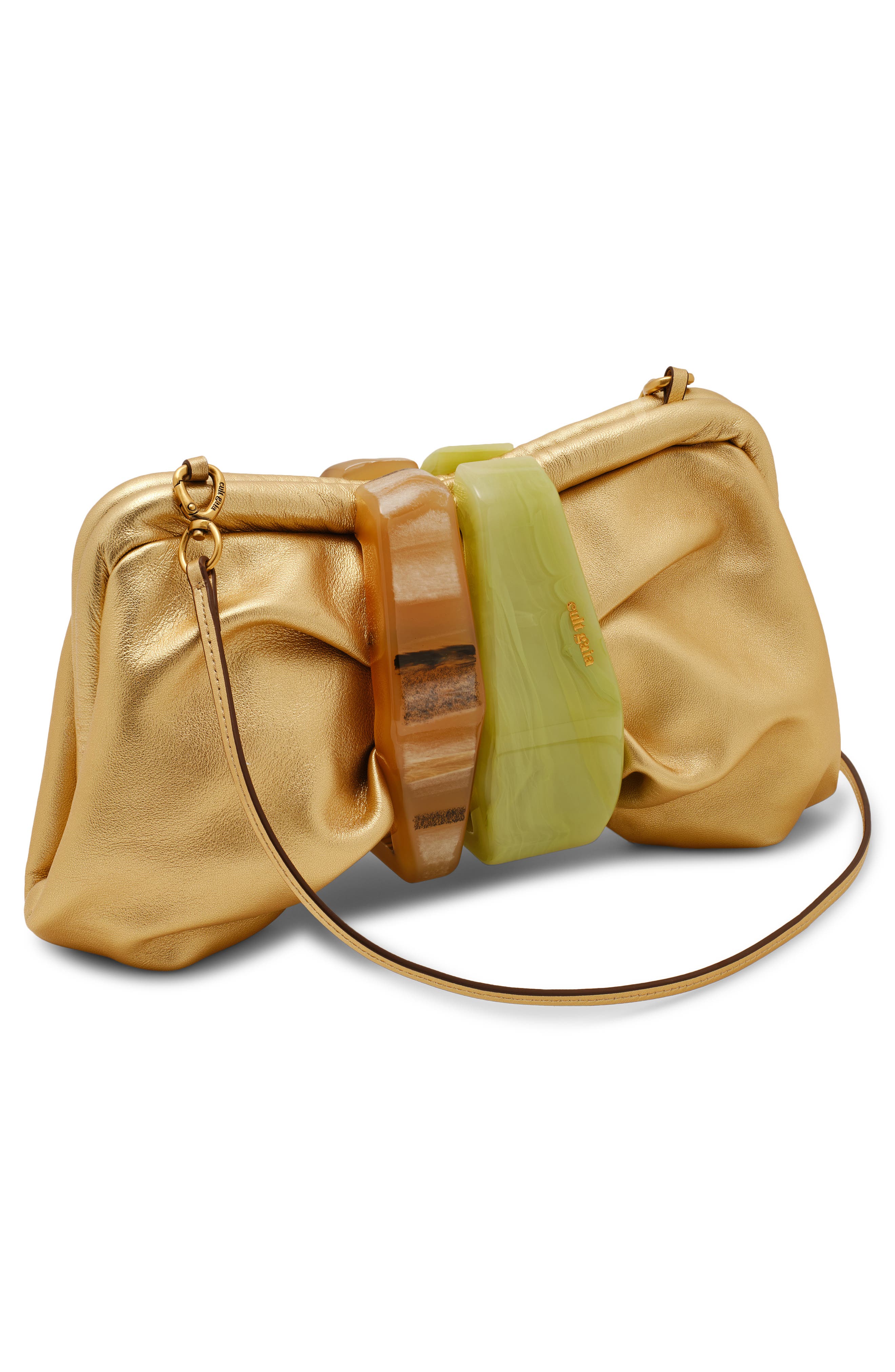 Cult Gaia Julita Leather Frame Clutch, Alternate, color, Brass