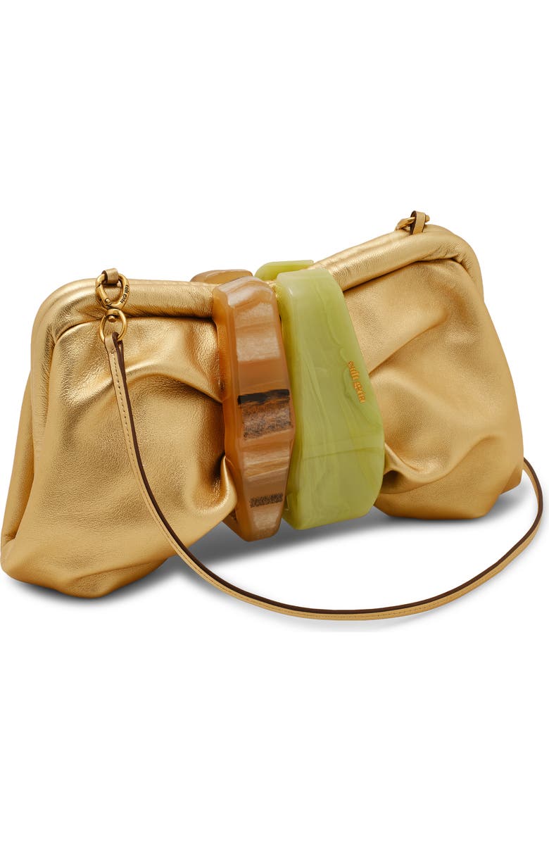 Cult Gaia Julita Leather Frame Clutch, Alternate, color, Brass