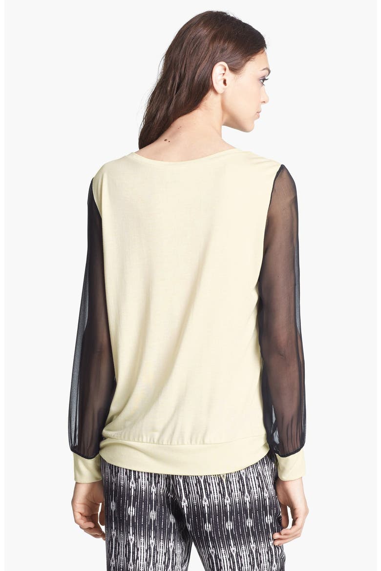 Chiffon Sleeve Sweatshirt, Alternate, color, SWAN/ BLACK