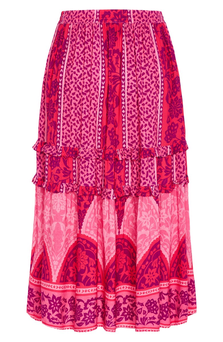 City Chic Samara Print Tiered Midi Skirt, Alternate, color, Field Of Dreams