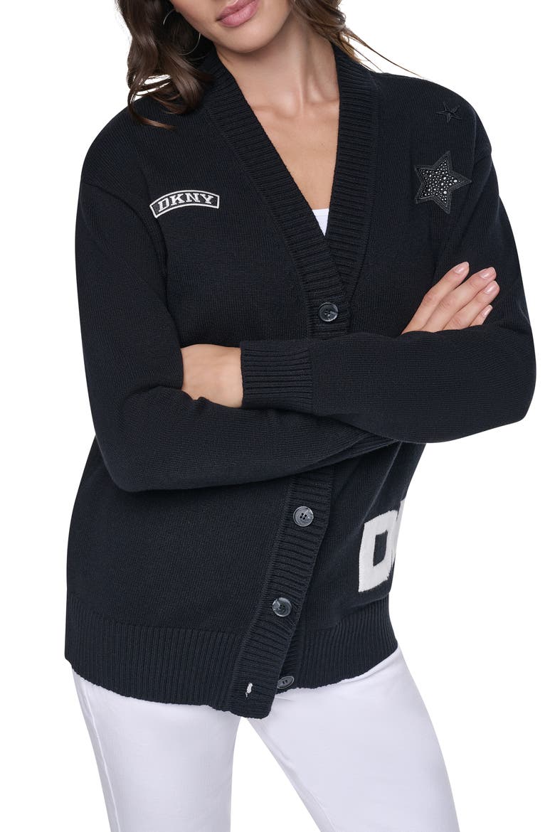 Pins Patches Cardigan, Main, color, BLACK