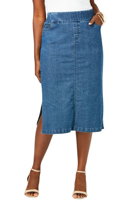 Comfort Waist Stretch Denim Midi Skirt (Plus Available)
