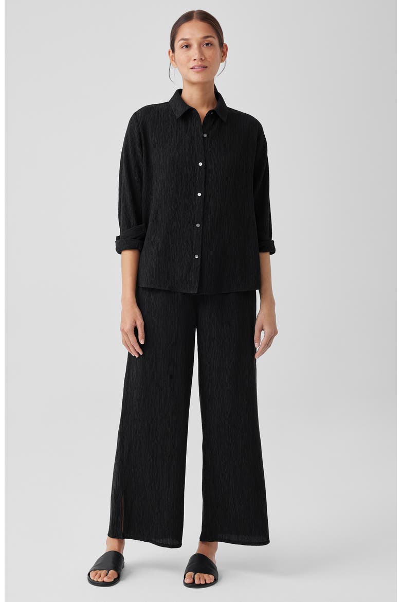 Classic Plissé Button-Up Shirt, Alternate, color, BLACK