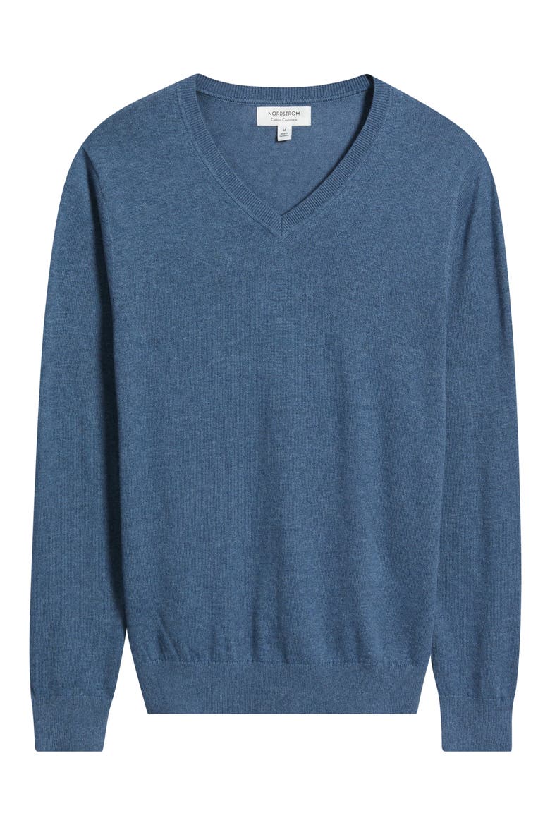 Cotton & Cashmere V-Neck Sweater, Alternate, color, BLUE MOONLIGHT HEATHER
