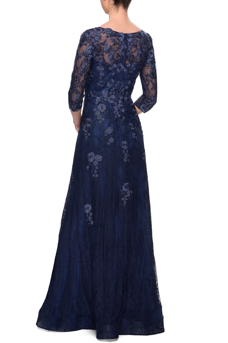 Embroidered Lace Gown, Alternate, color, NAVY