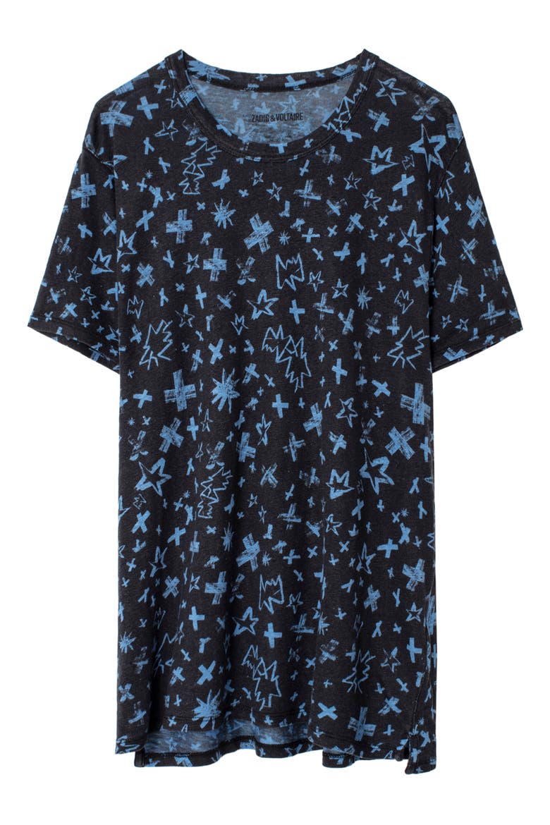 Aria Pastel Cross Linen T-Shirt, Alternate, color, BLEUET