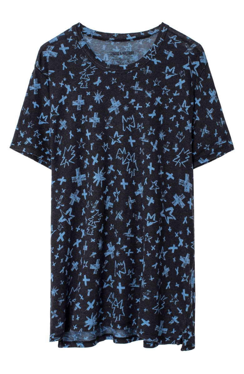 Zadig & Voltaire Aria Pastel Cross Linen T-Shirt, Alternate, color,