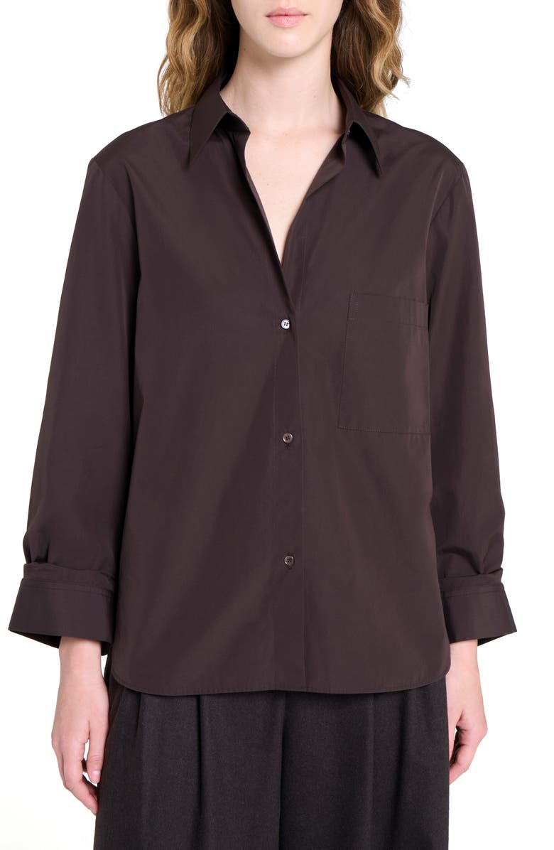 TWP Next Morning Cotton Button-Up Shirt, Main, color, Chocolate