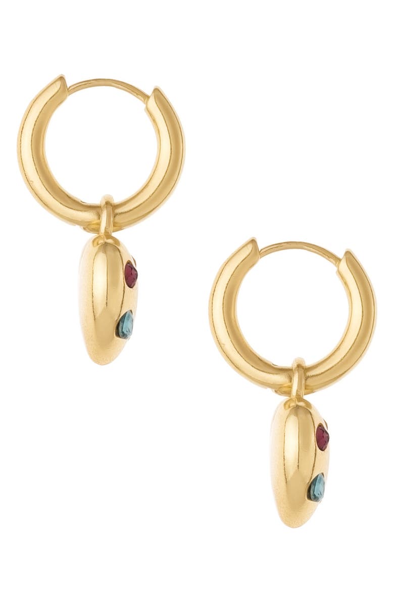 Ettika Rainbow Crystal Heart Drop Huggie Hoop Earrings, Alternate, color,