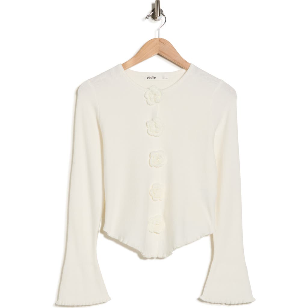 Elodie Rosette Bell Sleeve Sweater In White