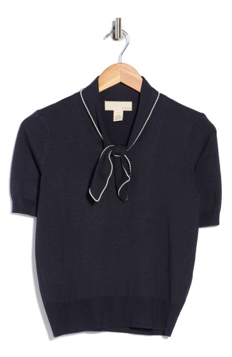 Harmony Short Sleeve Tie Front Sweater