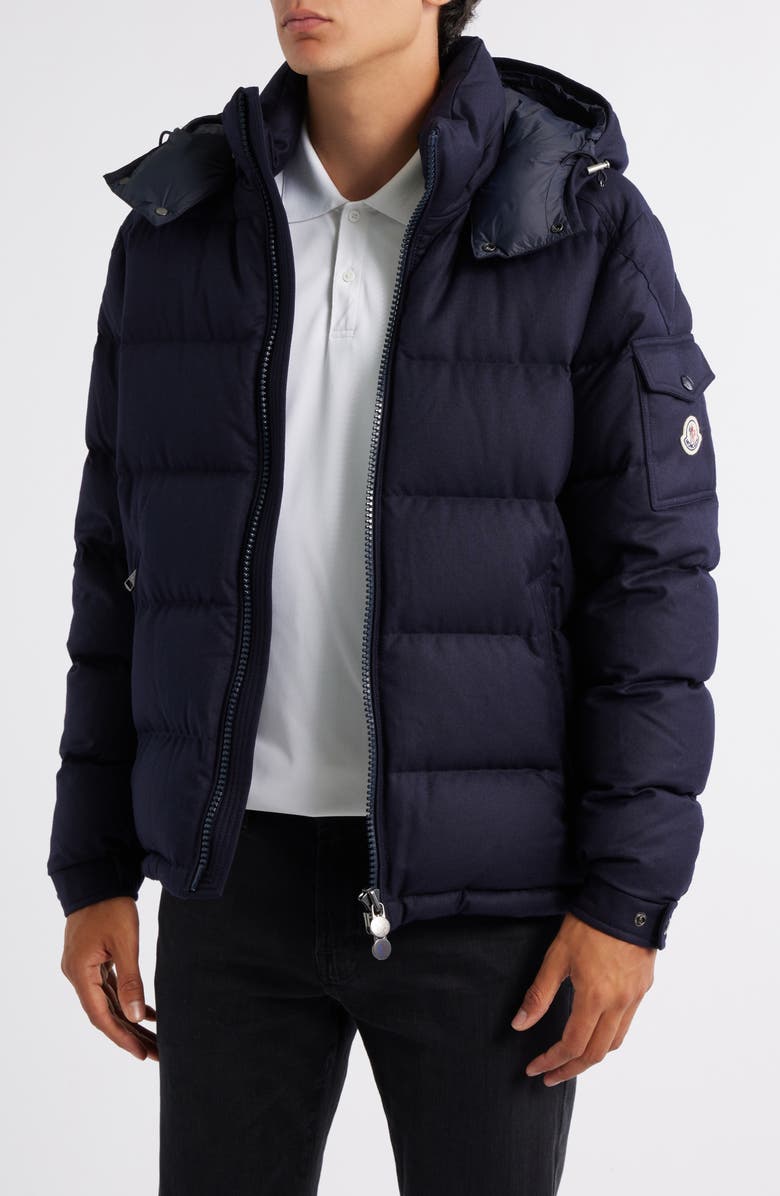 Moncler Montgenevre Virgin Wool Flannel Down Puffer Jacket, Main, color, Navy