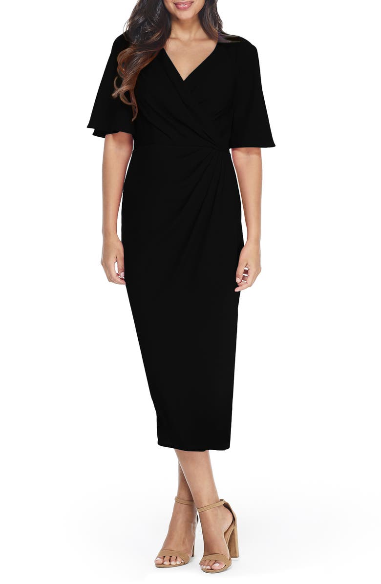 Maggy London Flutter Sleeve Faux Wrap Midi Dress, Main, color,